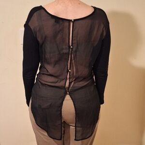 JW Style | Black, Sheer, Long-Sleeve Shirt